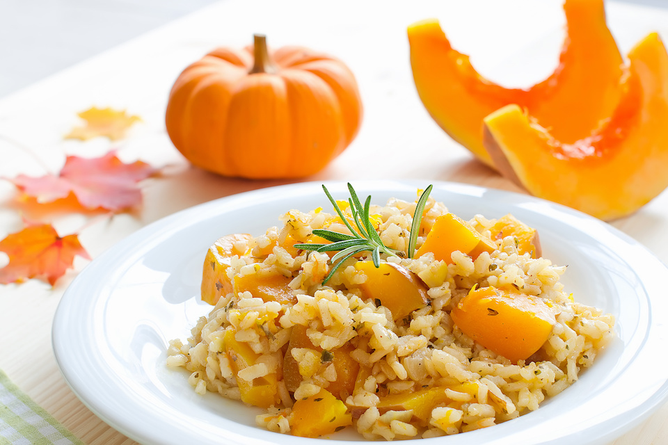 Rice dish with pumpkin, risotto on the plate